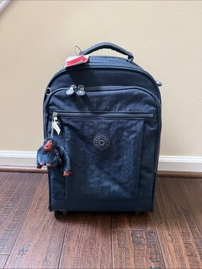 Kipling Navy Blue Kids Rolling Backpack with Monkey Charm
